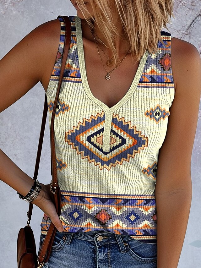 Women's Camisole Tank Top Graphic Geometric Vintage Tropical Stylish Sleeveless Sleeveless V Neck Regular Tops Daily Print Blue Purple Khaki Summer Spring4