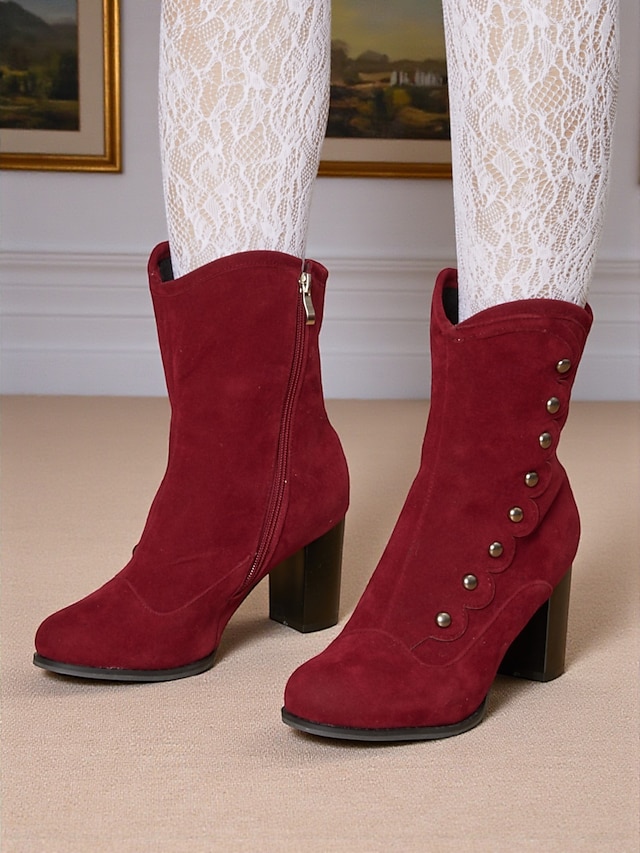  Dámské Boty Boty na knoflíky Retro Párty Práce Denní Kotníkové boty Booties Knoflík Kačenka Oblá špička Elegantní Vinobraní Umělý semiš Zip Fialová Černá Modrá