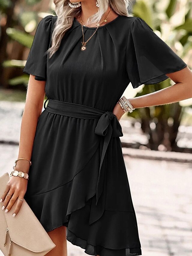Women's Mini Dress Black Dress Casual Dress Cocktail Dress Formal Dress Fashion Modern Daily Beach Weekend Regular Fit Plain Short Sleeve Crew Neck Black Summer4