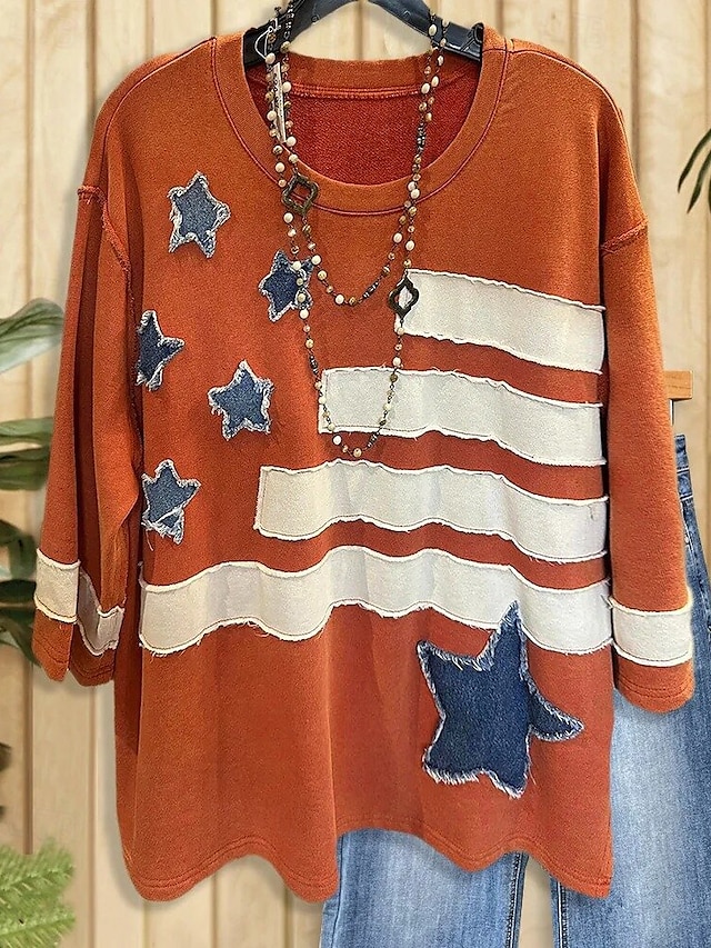  Per donna Felpa Pullover Felpe A righe Casual Manica Lunga Girocollo Top Regolari Ferie Uscire Stampato Arancione Autunno Inverno