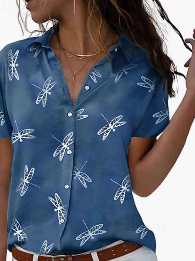  Pentru femei Cămașă Bluză Floare Modern Casual Manșon scurt Guler Cămașă Topuri obișnuite Zilnic Concediu Nasturi Imprimeu Roz Îmbujorat Albastru piscină Trifoi Gri Toamnă