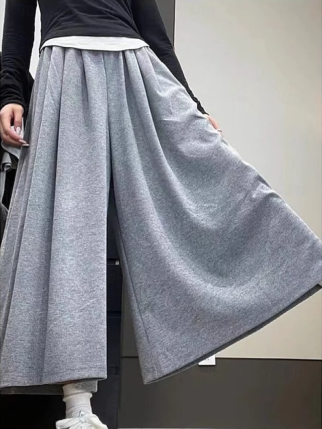  Femmes Jambe large Chinos Occasionnel Longueur mollet Naturel Uni in in france they say Pontalon wide leg Confortable Respirabilité Décontracté Quotidien Noir gris foncé Kaki Gris Clair Printemps