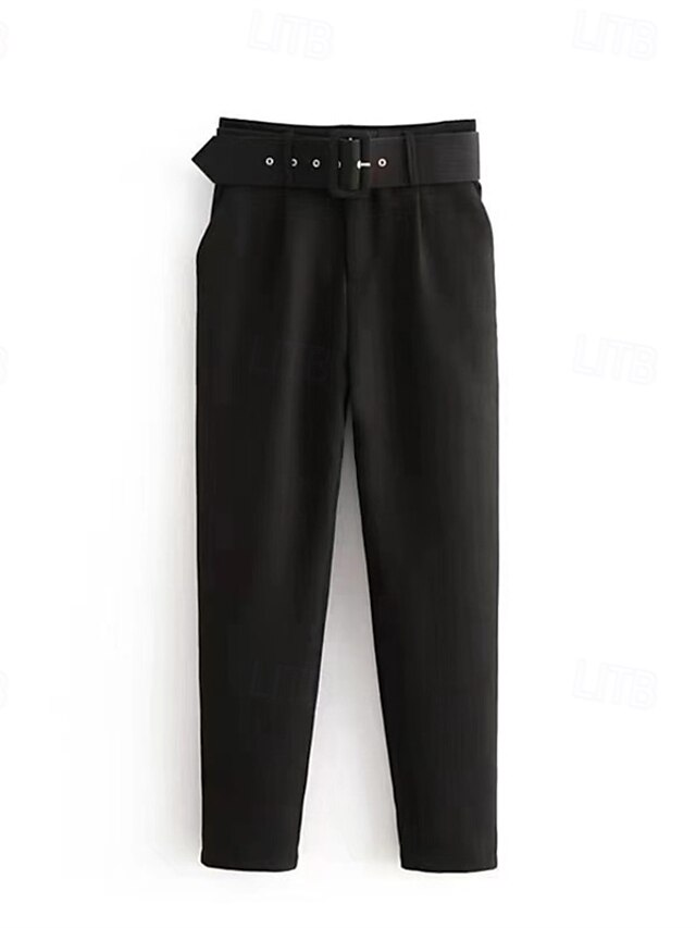  Damskie Garnitury Spodnie 3/4 Moda Moda miejska Do kostek Wysoka talia Równina Kieszeń Oddychalność Wygodny Biznes Dzienne zużycie Ciemnobrązowy Czarny Biały Czerwony Wiosna Jesień Regularny