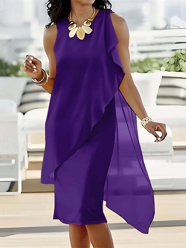  Damen Minikleid Freizeitkleid Chiffonkleid Sommerkleid Unterkleid Mode Modern Täglich Strand Wochenende Normale Passform Einfach Ärmellos Rundhalsausschnitt Schwarz Rosa Purpur Khaki Sommer