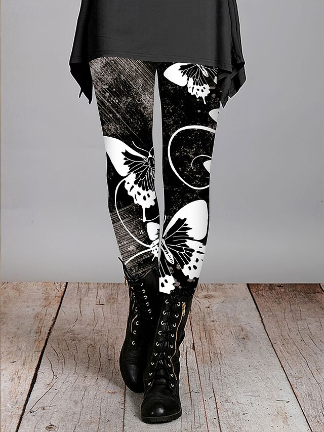 Women's Leggings Vacation Vintage Fashion Ankle-Length High Waist Graphic Butterfly Printing Soft Breathable High Elasticity Outdoor Daily Black Spring Fall Winter Slim Fit4