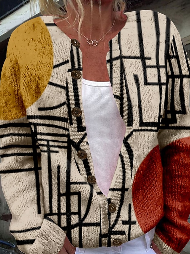  Dame Bluse Cardigan Mode Gade Daglig Geometrisk Stribet Rillet Åben Front Strikket Langærmet Almindelige toppe Strikke Ferie I-byen-tøj Weekend Hvid Brun Efterår Vinter