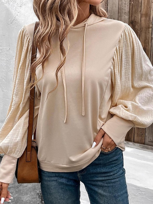  Femmes Sweat à capuche Uni Streetwear Occasionnel Confortable manche longue À capuche Hauts Réguliers Rue Fête Sortir Cordon de serrage Kaki Printemps Automne