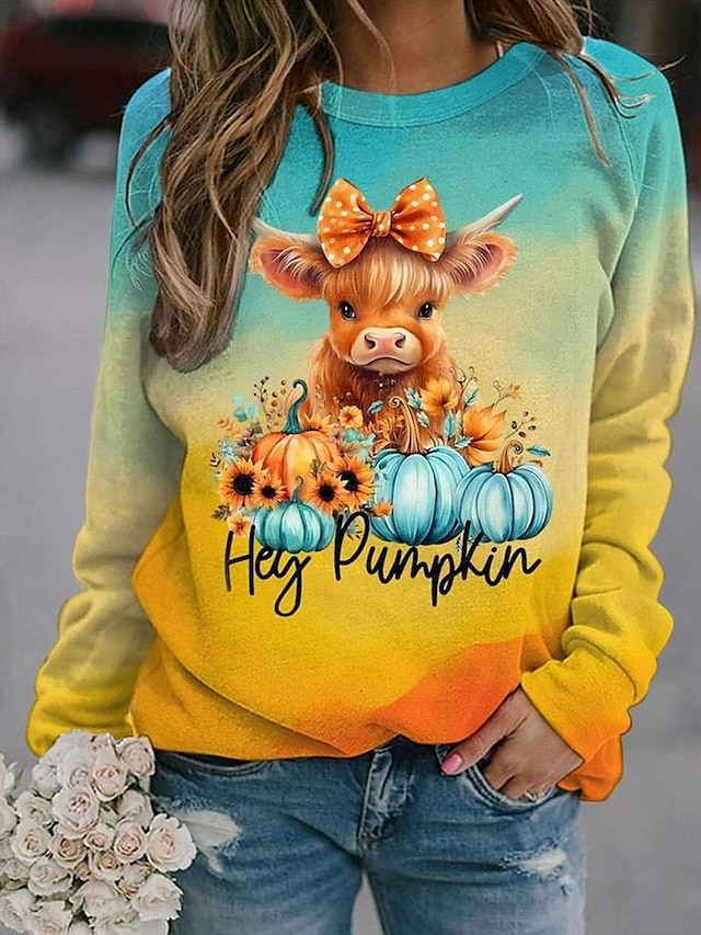 Sweat-shirts d'Halloween pour femmes, motif animal, décontracté, manches longues, col ras du cou, hauts classiques, décontracté, jaune, bleu, orange, vert, automne