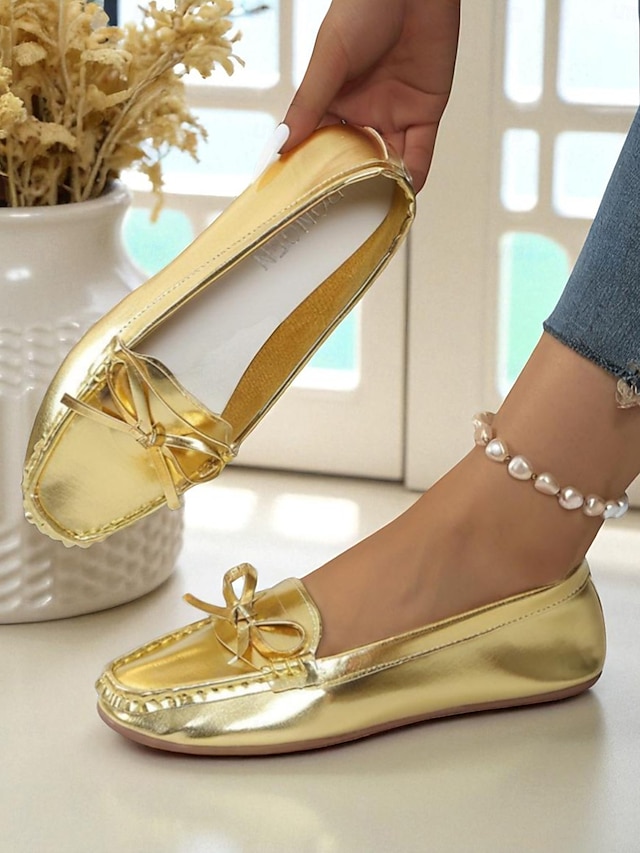  mocassini da donna con fiocco in metallo dorato – comode scarpe basse slip-on, casual ed eleganti per le donne, perfette per feste, viaggi e uso quotidiano