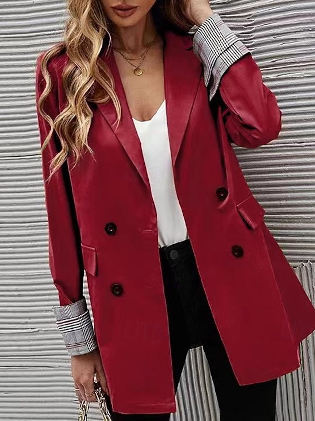  Women's Blazer Comfortable Breathable Buttons Fashion Modern Plain Work Daily Regular Turndown Regular Fit Long Sleeve Outerwear Black Burgundy Navy Blue Fall Winter