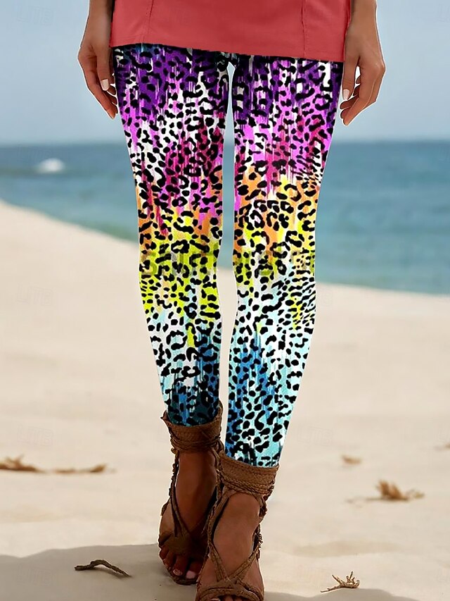  Femmes Leggings Vacances ancien Style Ethnique Longueur complète Taille haute Graphique Léopard Dégradé Impression 3D Respirabilité Doux Confortable Élastique Extérieur Vacances Maison Vert forêt