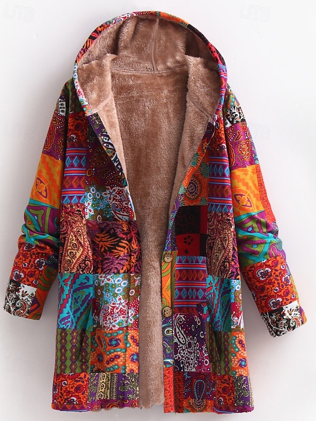  Mujer Abrigo Mantiene abrigado Cómodo Botones Estampado Casual Floral Noche Casual Diario Botonadura Simple Largo Con Capucha Ajuste regular Manga Larga Ropa de calle Amarillo Rojo Azul Piscina Otoño