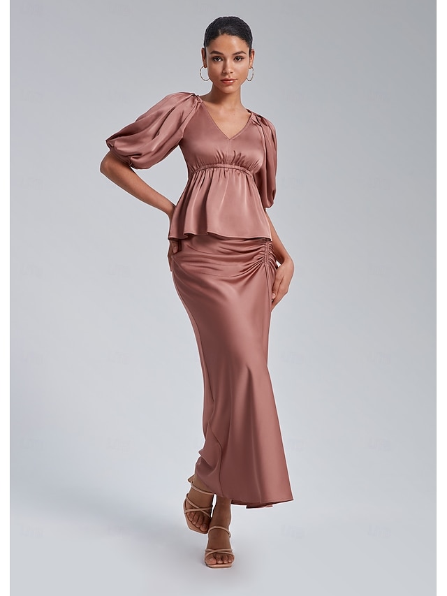  Damen Midi Satin Rosa Röcke Sommer Frühling Vorne binden Rüschen Kordelzug Hoher Taillenbund Elegant Urlaub Modisch Tragen Sie, um zu arbeiten Wochenende Arbeitsmode XS S M