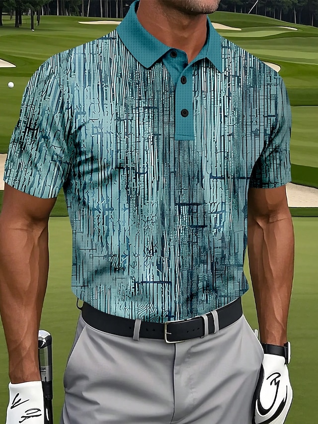  Homme Golf Rayures dégradées Chemises Polo Gaufre Chemise de golf Manche Courte Polos Chemises à Col Vêtements de sport Occasionnel Extérieur Athleisure Tenue quotidienne Impression 3D Boutons Été