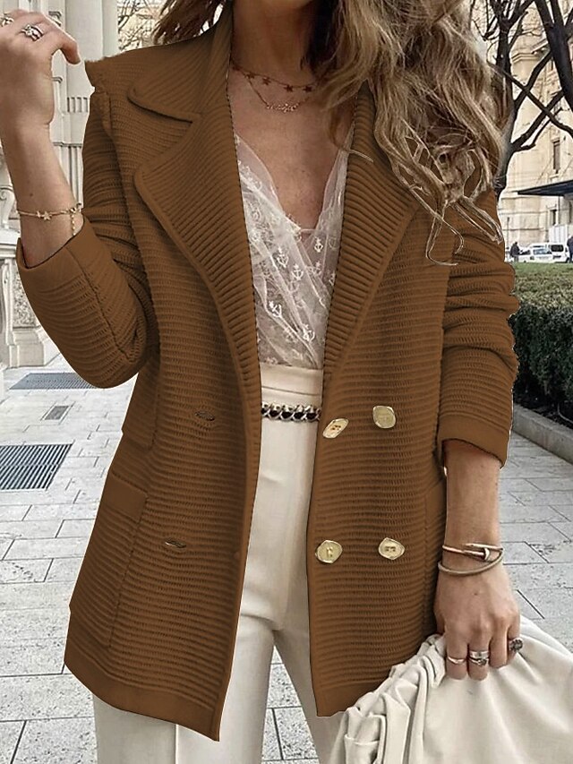  Femmes Blazer Confortable Respirant Boutons Mode Moderne Uni Travail Quotidien Régulier Col Rabattu Coupe régulière manche longue Vêtements d'extérieur Noir Blanche Rose Claire Printemps Automne