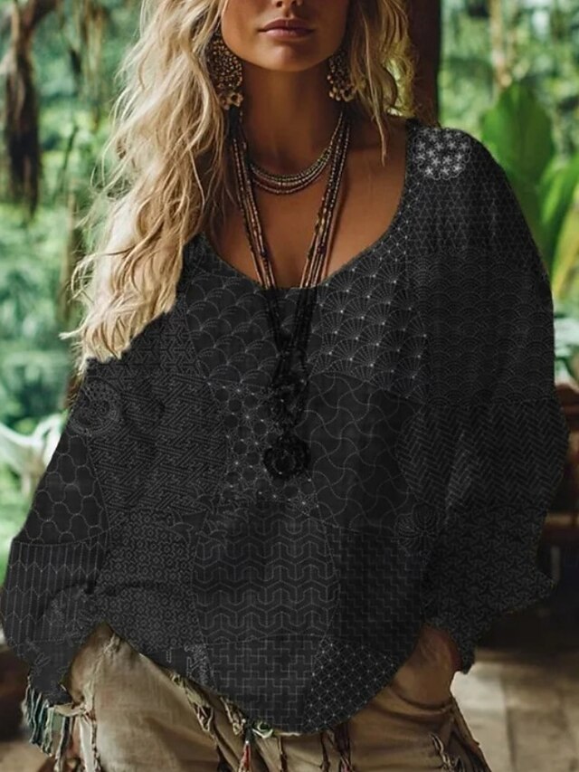 Women's Blouse Floral Vintage Daily Casual Long Sleeve V Neck Regular Tops Daily Holiday Print Black Navy Blue Summer Spring Fall4