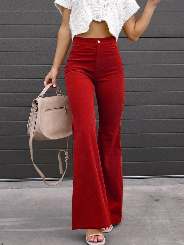  Per donna Pantaloni a Zampa Chinos Moda Streetwear Lunghezza intera Vita Alta Semplice Taglio alto Comodità All'aperto Micro-elastico Ufficio Streetwear Quotidiano Nero Vino Arancione Blu scuro