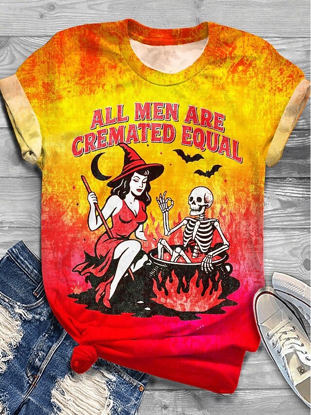 Halloween Women's T shirt Witch Graphic Pumpkin Vintage Stylish Classic Short Sleeve Crew Neck Round Neck Regular Tops Daily Print Black Yellow Red Summer Fall4