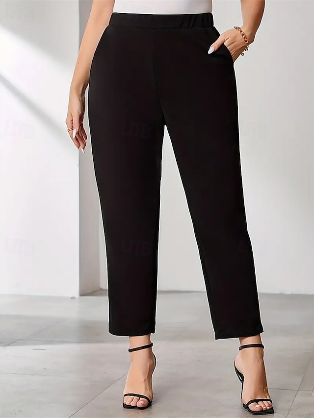 Femmes Dress Pants works Jambe large Pantalons Mode Streetwear Longueur cheville Taille haute Uni Avec Poches Respirabilité Confortable Micro-Élastique Rue Tenue quotidienne Sortir Noir Printemps