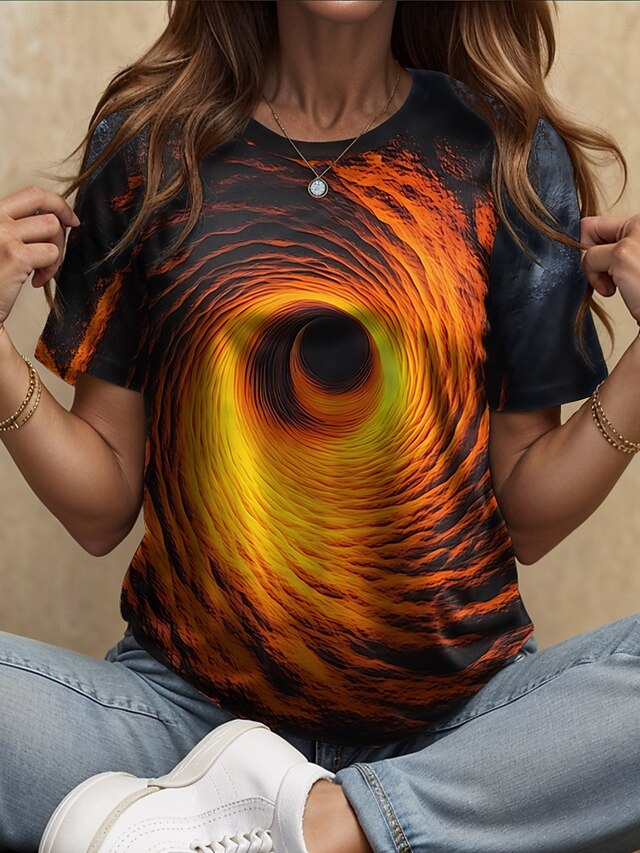  Femmes T-shirt Graphique Abstrait ancien Élégant Classique Manche Courte Col ras du cou Col rond Hauts Réguliers Quotidien Imprimé Bleu Orange Été Printemps