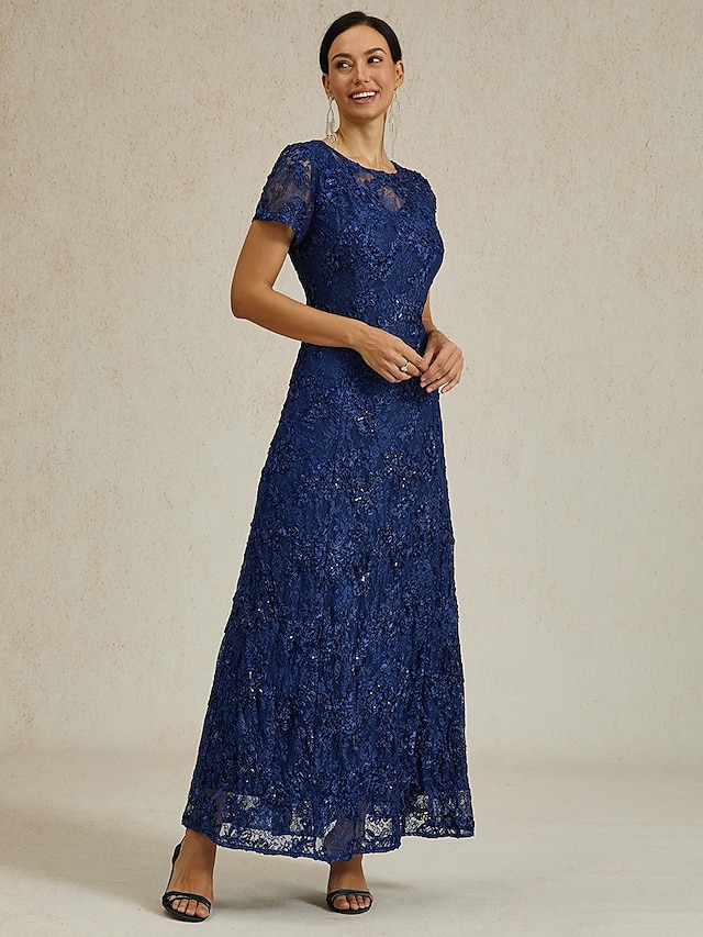  Femmes Robe maxi Robe fourreau Élégant Fête cocktail Coupe régulière Couleur Unie Manche Courte Col ras du cou bleu marine Été Printemps