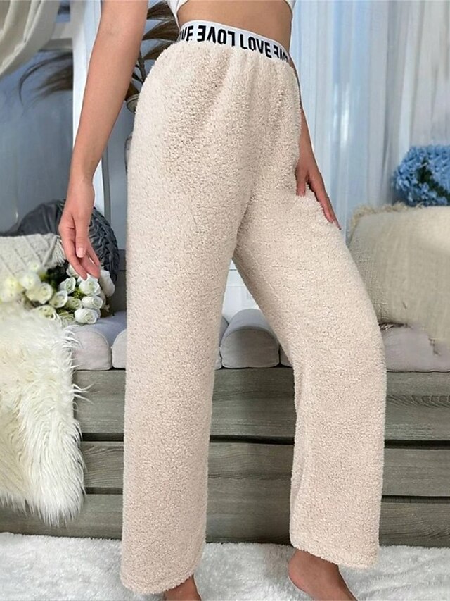 Women's Fleece Pants Trousers Straight Fashion Streetwear Full Length High Waist Plain Elastic Waist Breathability Comfortable Micro-elastic Street Daily Wear Going out Apricot Fall Winter4