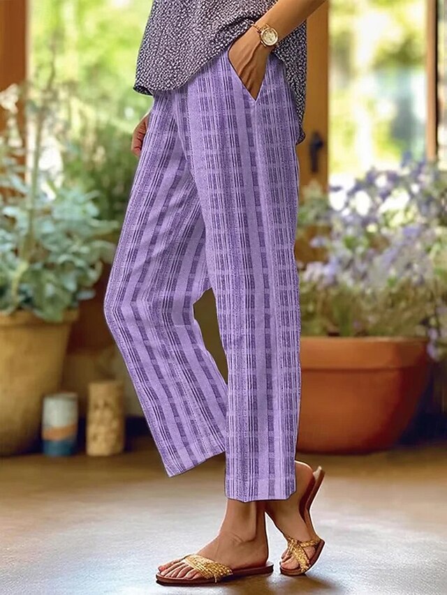 Women's Chinos Vacation Vintage Casual Ankle-Length High Waist Graphic Geometric Pocket Soft Outdoor Breathable Inelastic Formal Outdoor Vacation Violet Robin's Egg Blue Red Summer Spring Fall4