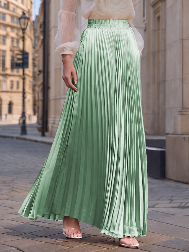  Damen Rock Langer Rock Mode Lang Maxi Hohe Taille Röcke Einfarbig Gerafft Plissiert Schimmernd Mikroelastisch Täglich Ferien Apfel Grün Aprikose Weinrot Pink Lila Frühling, Herbst, Winter, Sommer
