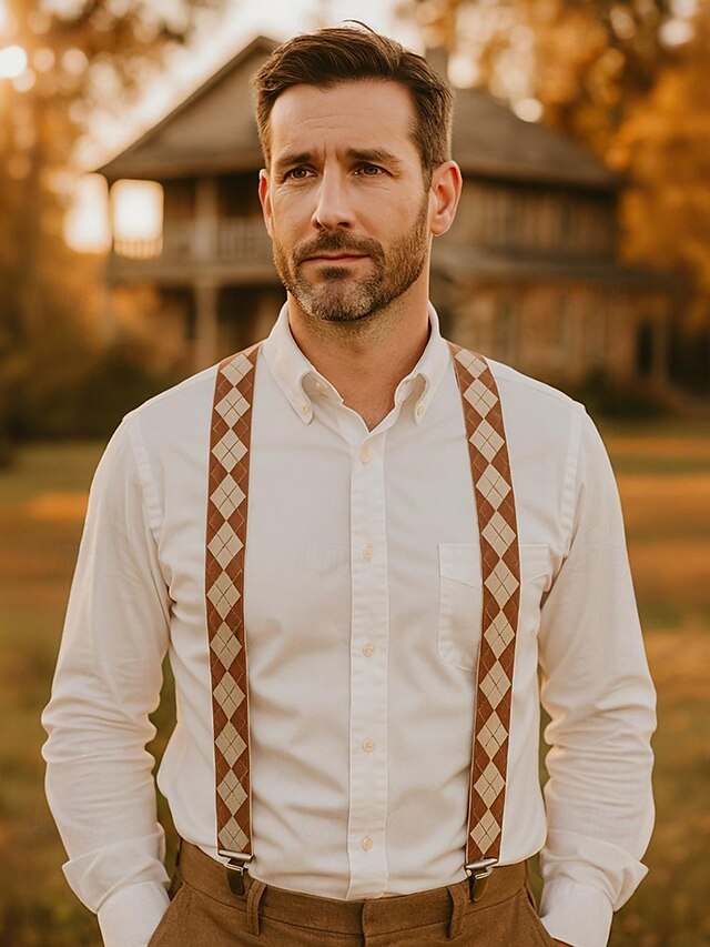  Hosenträger zum Anklipsen mit Argyle-Muster für Herren – klassische, verstellbare, elastische Hosenträger für Hochzeiten, formelle Anlässe und Vintage-Outfits