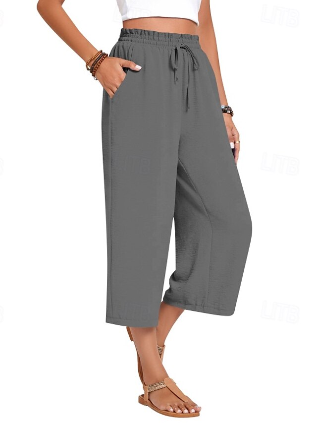  Pentru femei Picior Larg Pantaloni Capri Pantaloni Șic Stradă Casual Lungime gambă Natural Simplu Buzunar Design Elastic cu Cordon Απαλό În aer liber Vacanță Zilnic Gri Închis Roșu portocaliu Negru