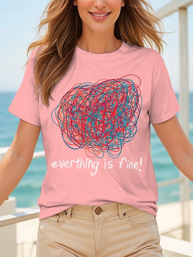  Pentru femei Tricou Grafic Scrisă Epocă Stilat Clasic Manșon scurt Stil Nautic Rotund Topuri obișnuite Zilnic Sfârșit de săptămână Imprimeu Negru Alb Galben Roz Îmbujorat Roșu-aprins Vară Primăvară