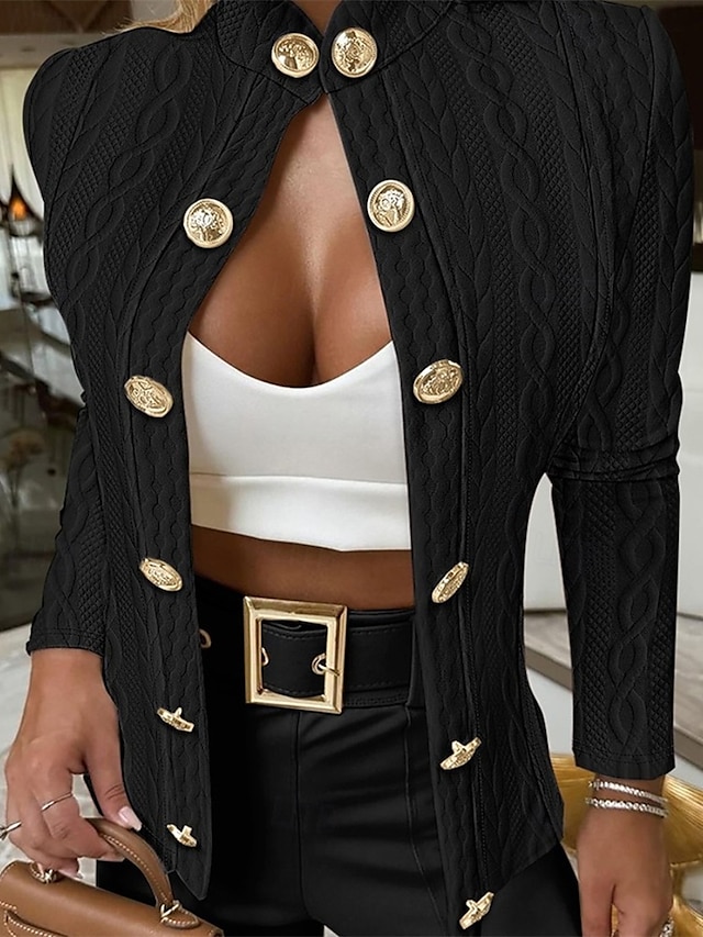  Mujer Abrigo Chaqueta casual Cómodo Botones Moda Moderno Plano Noche Casual Diario Fin de semana Botonadura Simple Corto Escote Chino Ajuste regular Manga Larga Ropa de calle Negro Blanco Rosa
