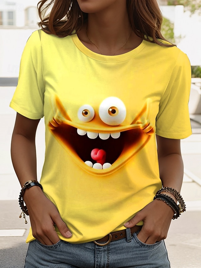  Femmes T-shirt Graphique Géométrie ancien Élégant Classique Manche Courte Col ras du cou Hauts Réguliers Quotidien Week-end Imprimé Jaune Bleu Violet Vert Été