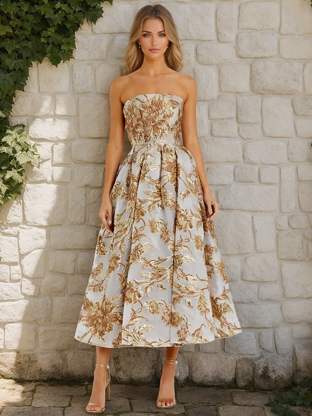 A-Line Strapless Pleated Gold Long formal dresses Bridesmaid Dresses evening gown Prom Dress main image 0