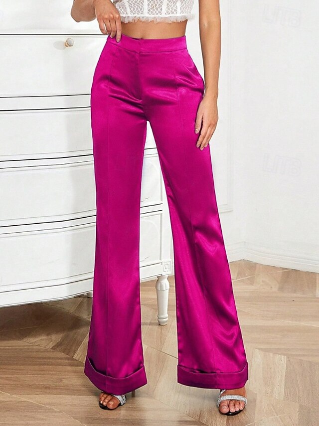  Per donna Gamba larga Pantaloni Eleganti Streetwear Casual Lunghezza intera Naturale Semplice Elastico in vita Confortevole Streetwear Ferie Abbigliamento quotidiano Rosso violaceo Verde translucido