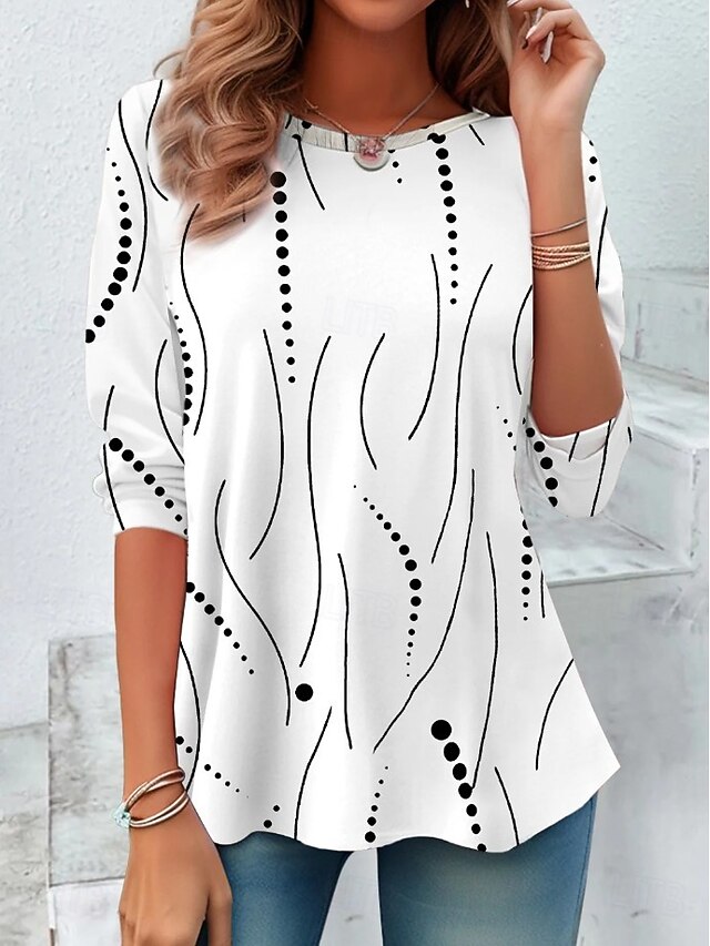 Women's T shirt Crew Neck Long Sleeve Tunic Graphic Geometric Color Gradient Vintage Stylish  Round Neck Regular Tops Daily Sports Weekend Print White Orange Fall Spring, Fall, Winter, Summer4