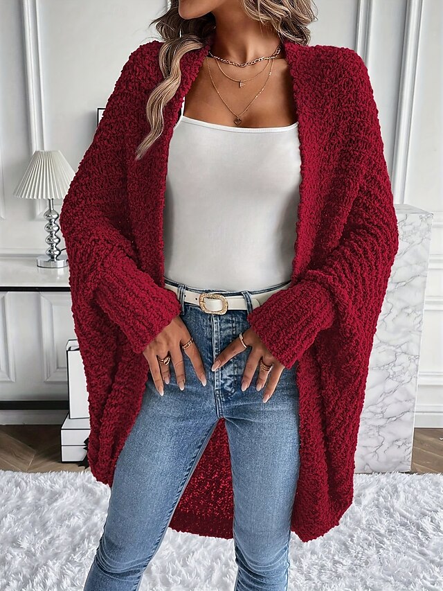  Women's Shrugs Solid Color Plain Daily Long Sleeve Cold Shoulder Long Tops Yellow Wine Winter