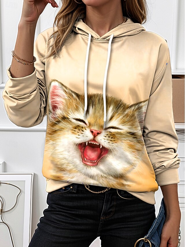 Kayomi Harai Women's Hoodie Pullover Sweatshirt Oversized Long Sleeve Casual Graphic Animal Cat Vintage Fashion Western Hooded Tops Street Dailywear Holiday Print Yellow Blue Purple Fall Winter4