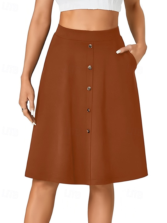  Femmes Jupe Occasionnel Au-dessus du genou Taille Basse Jupes Uni Avec Poches Micro-Élastique Vacances Rue Noir Rouge Bleu Marron Automne Polyester