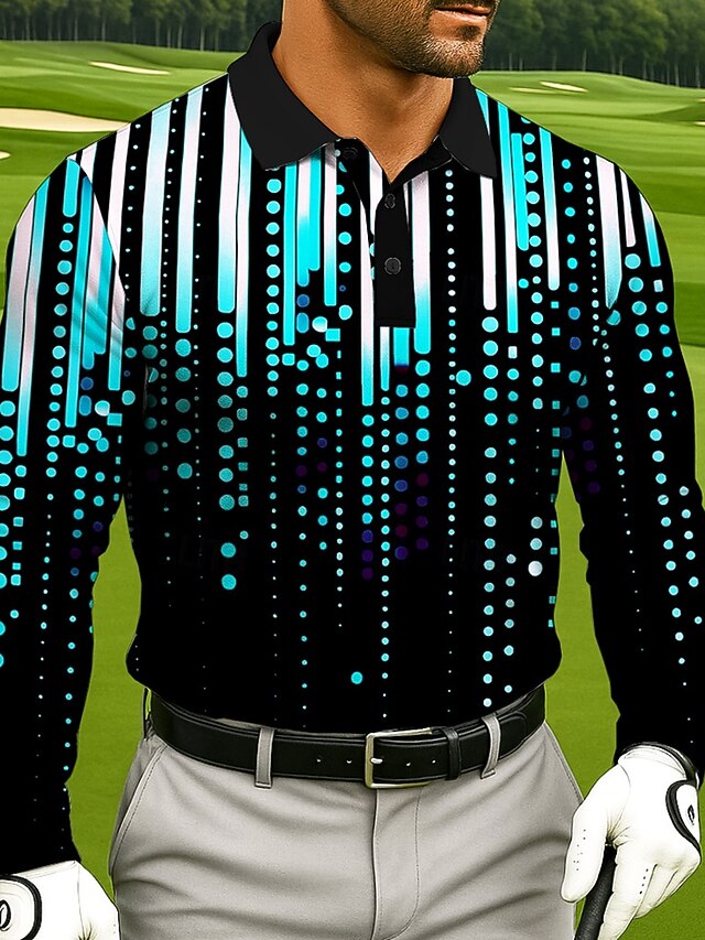  Men's Polka Dot Golf Polo Sports Polo Shirts Long Sleeve Polo Shirts Lapel Business Casual Athleisure Daily Wear 3D Print Buttons Spring Fall Winter Black Red Blue