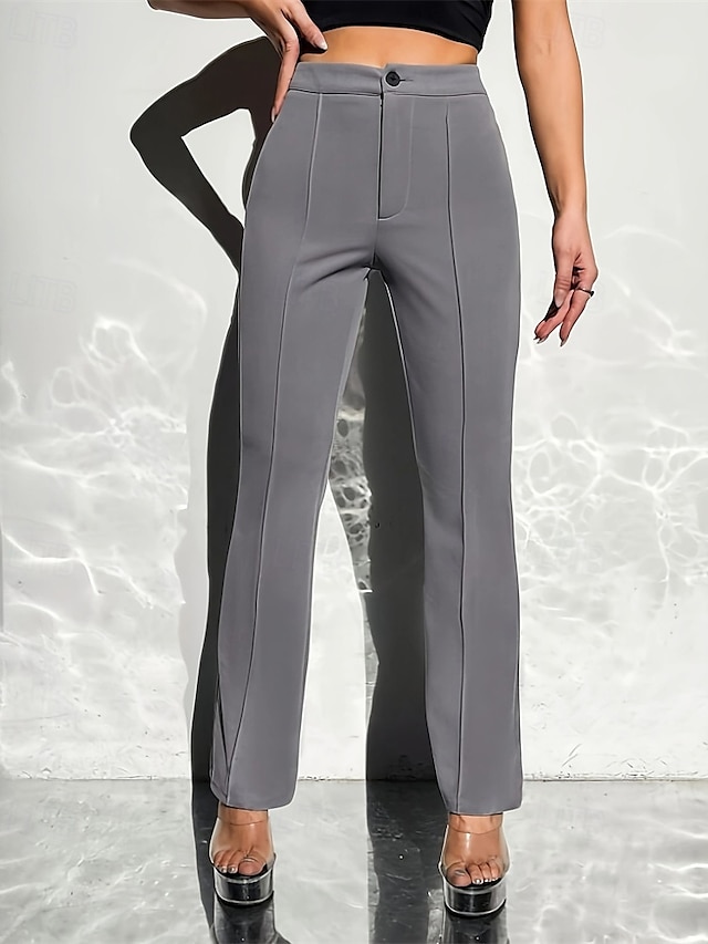  Mulheres Social Perna larga Calças Moda Roupa de rua Comprimento total Cintura Alta Tecido Bolsos Respirabilidade Confortável Rua Roupa Diária Para Noite Preto Azul Marinha Damasco Cinzento Primavera