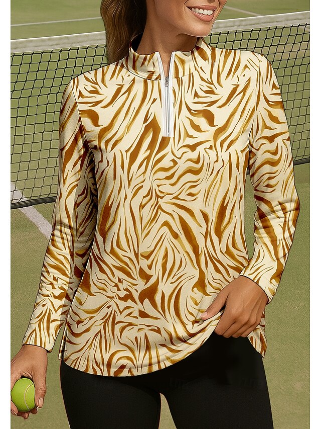 Women's Zebra Shirt Sport Shirt Golf Polo Shirt Tennis Shirt Long Sleeve Zipper Floral UPF50+ UV Resistant High Elasticity Moisture Wicking Breathable Tennis Golf Pickleball Stand Collar Zip Collar4