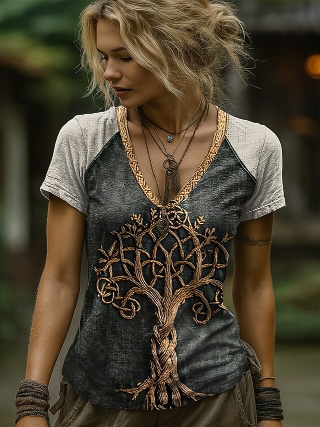 Women's T Shirt Graphic Bohemia Western Classic Short Sleeve V Neck Regular Tops Daily Going out Weekend Print Pink Blue Gray Summer Spring4