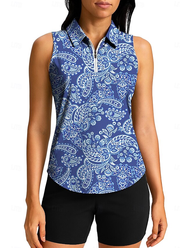  Mujer Tops Camisa deportiva Camisas de polo Camiseta de tenis Sin Mangas Cremallera UPF50+ Resistente a los rayos UV Alta elasticidad Dispersor de humedad Transpirable Tenis pepinillo Corriendo