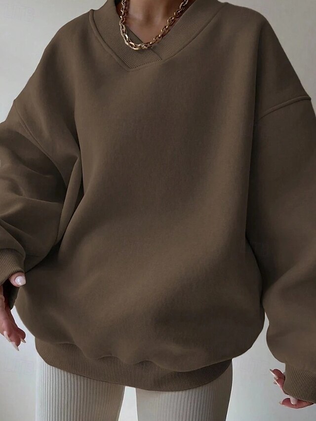  Mujer Sudadera Sudaderas Plano Ropa de calle Casual Manga Larga Escote en Pico Tops regulares Calle Festivos Noche Retazos Negro Marrón Beige Gris Otoño Invierno