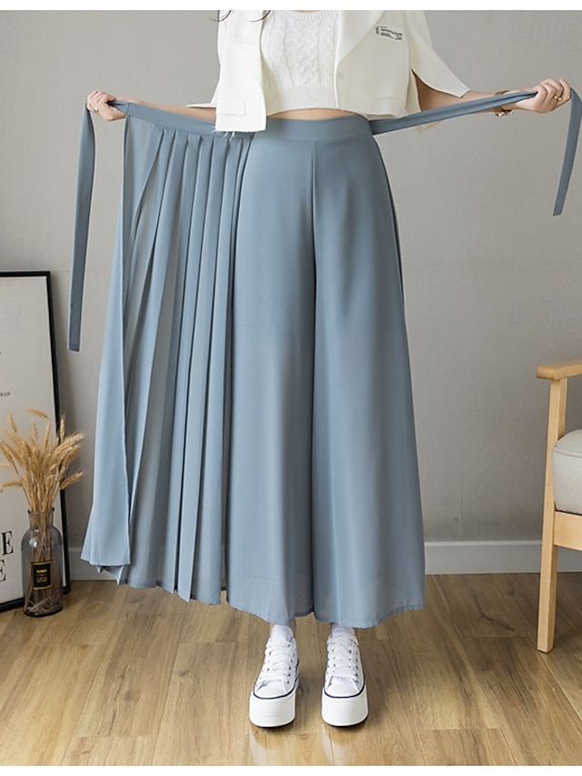  Per donna Gamba larga Chinos Casual Lunghezza intera Naturale Semplice Gamba larga Coulisse Comodo Traspirabilità Casual Quotidiano Nero Rosa Blu Primavera Autunno Vestibilità comoda