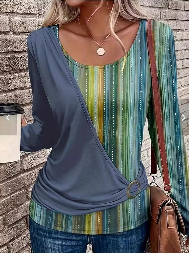  Dam Boho skjorta Leopard Stylish Modern Ledigt Långärmad Rund hals Vanliga toppar Lappverk Mönster Blå Purpur Grön Sommar Höst Vinter