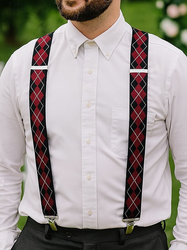  Herrhängslen med argylemönster och clip-on-mönster – klassiska justerbara elastiska hängslen för bröllop, formella evenemang och vintage-outfits