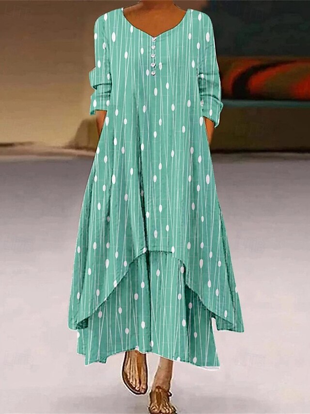 Women's Long Dress Maxi Dress Casual Dress Print Dress Fashion Modern Daily Beach Weekend Regular Fit Flower 3/4 Length Sleeve V Neck Light Green Dark Green Green Spring Fall4