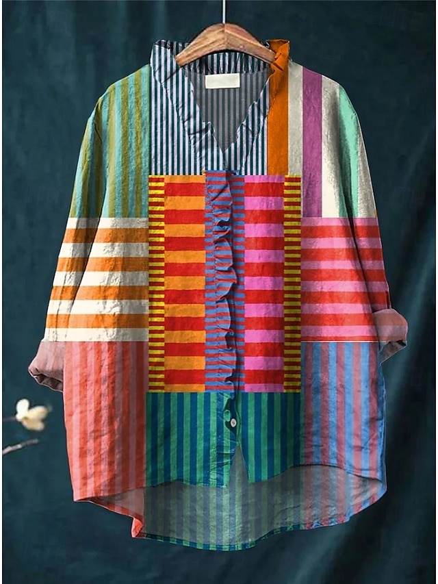  Dámské Boho košile Grafika Geometrický Elegantní Čechy Aktivní Do V Běžné topy Denní Dovolená Oblečení na pláž Volány Džínová modrá Žlutá Rubínově červená Vodní modrá Fialová Podzim